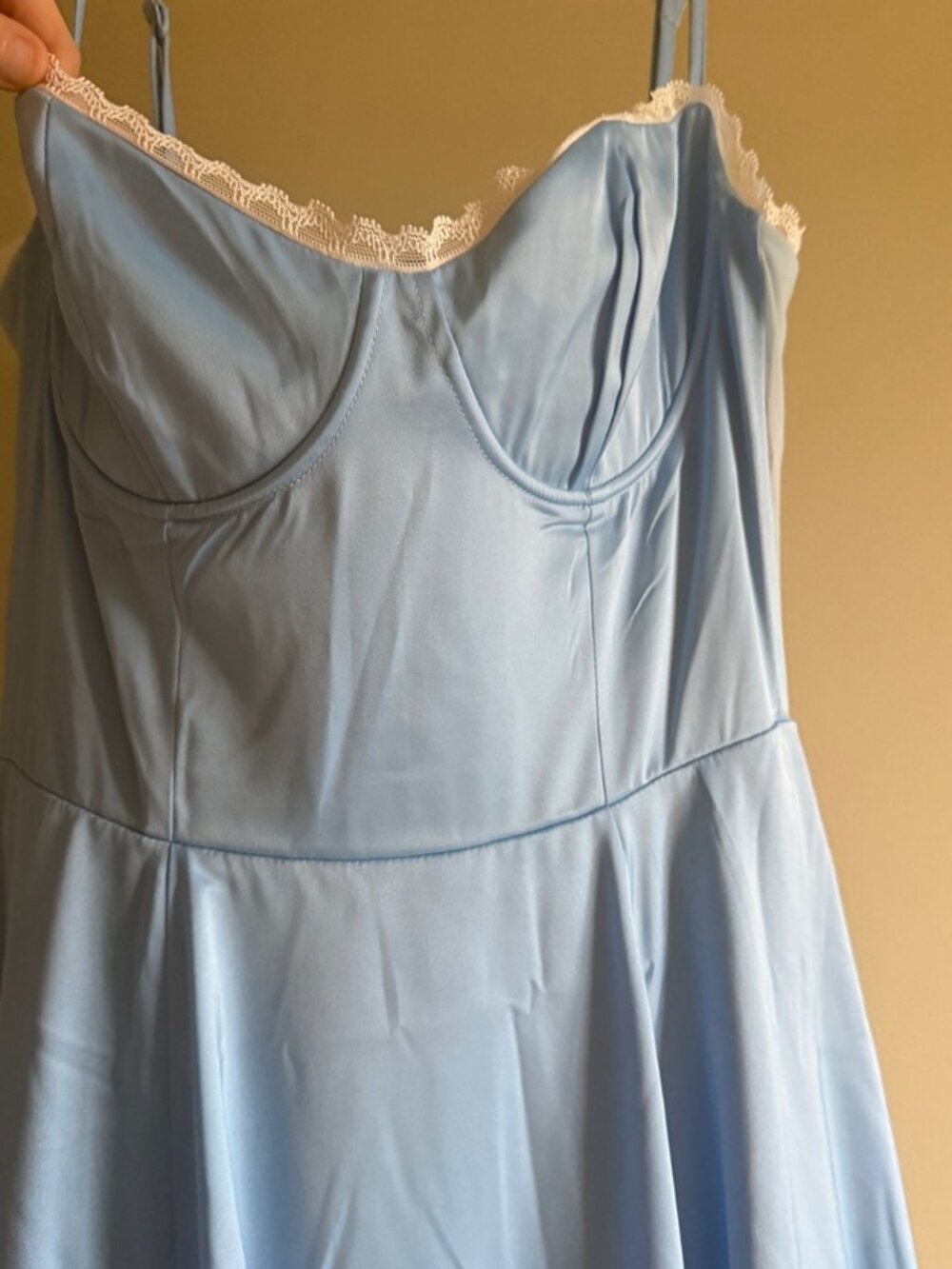 Almond Muse Selene Light Blue Fit-and-Flare Midi Dress with Spaghetti Straps - Picture 5 of 7